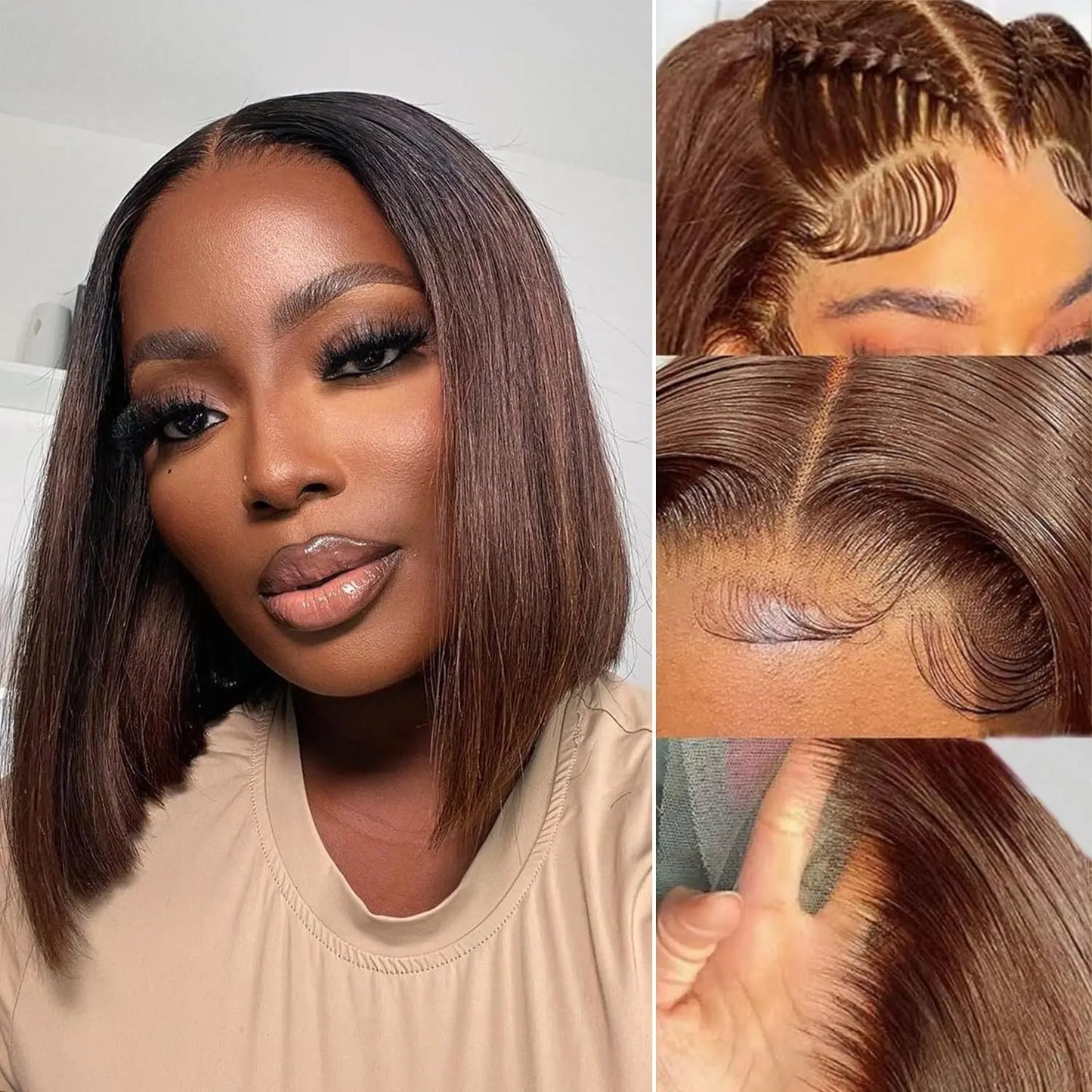 13x4 Transparent HD Lace Frontal Wig Short Bob Wig Human Hair Chocolate Brown #4 Lace Front Wigs Pre Plucked Short Straight Wig