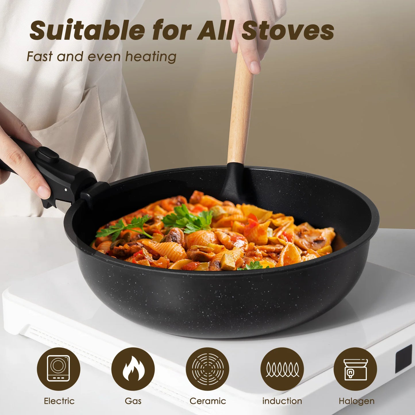 20-piece Pots And Pans Set, KIKCOIN Non-stick Ceramic Cookware Set With Removable Handles. Space-saving, Oven, Dishwasher