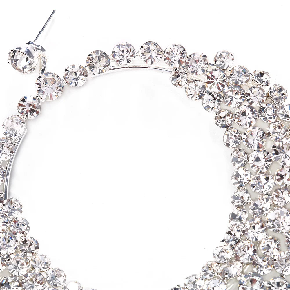 Exaggerate Big Hoop Earrings for Women Full Rhinestone Fashion Round Crystal Hanging Earrings Festival Accessories