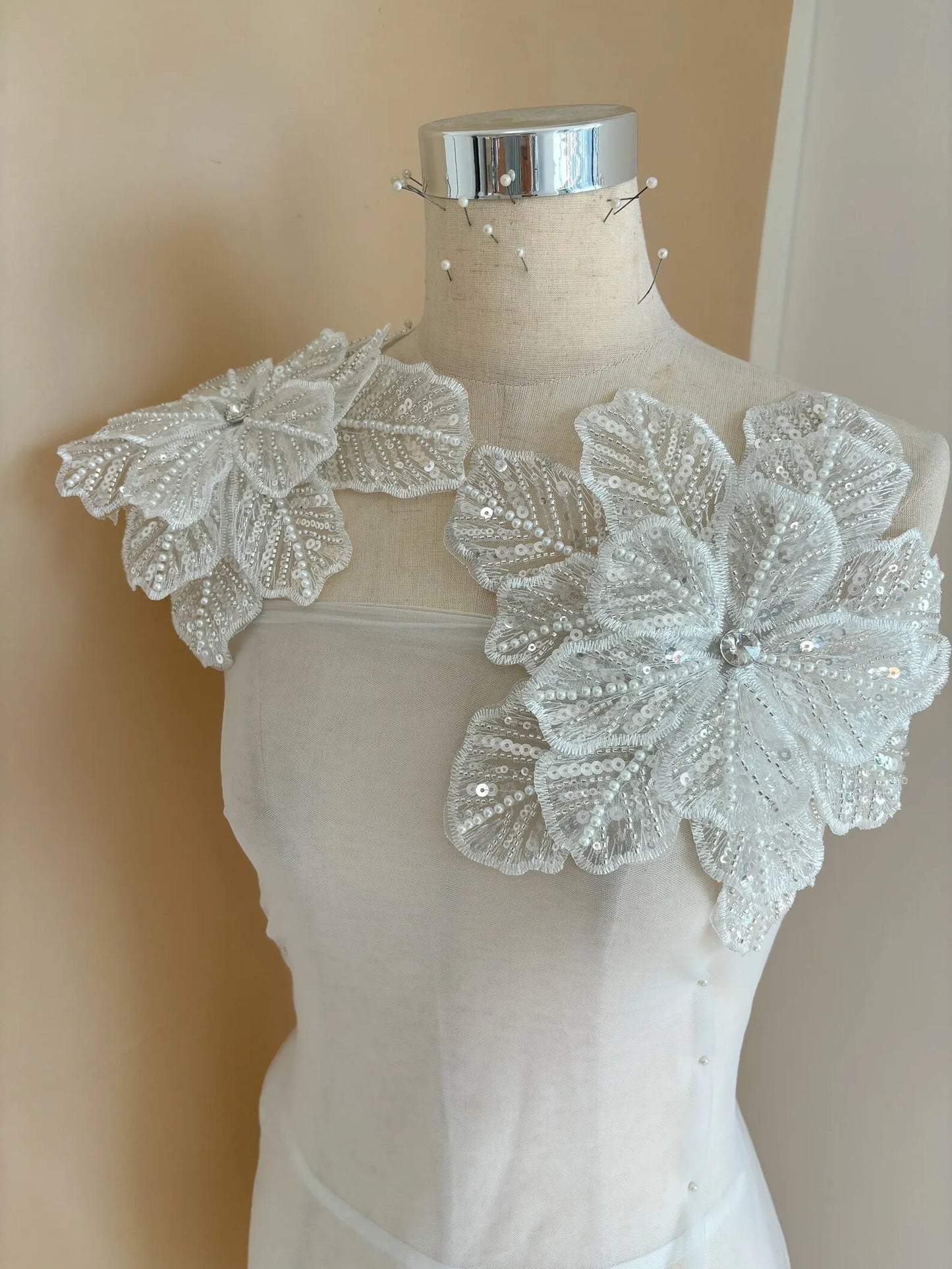 1 Piece Green 3d Bead Flowers Applique For Couture Dance Costume Embroidery Sewing On Patches For Wedding/Evening Dress