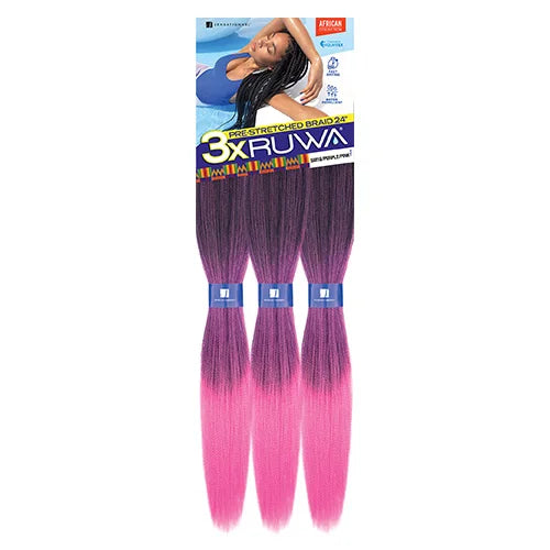 Sensationnel XPRESSION 3X Ruwa Synthetic Hair Braids Pre-Stretched Braid 24" - Lightweight, Easy to Install