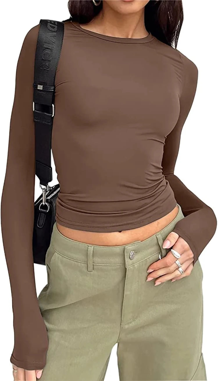 TUSHANGGE Women Long Sleeve T Shirt Spring Autumn Solid Casual Shirts Female Pullovers Tee Y2k Clothes Streetwear Crop Tops