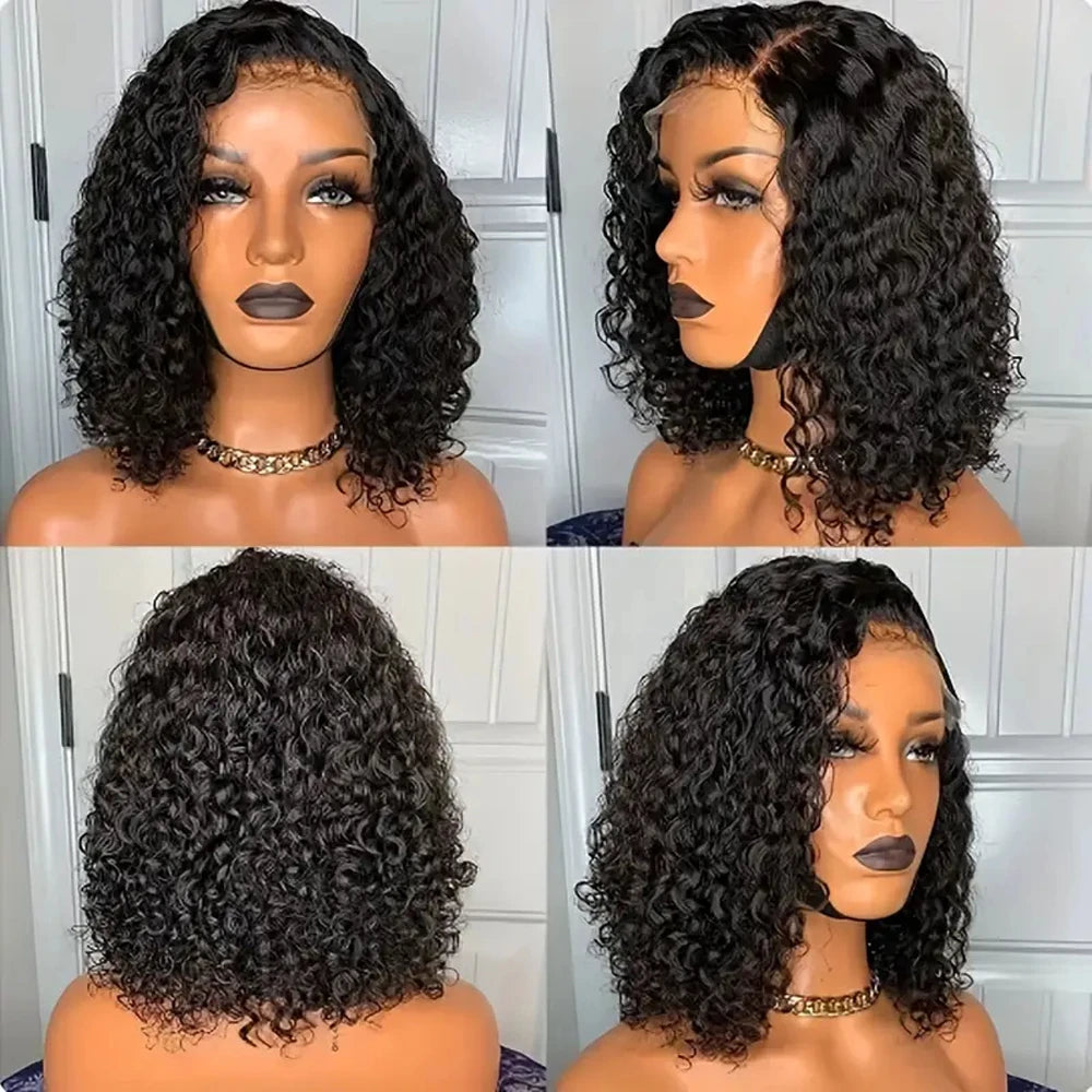 Deep Curly Wave Short Bob Wigs Brazilian 100% Human Hair 13x4 Lace Front Wigs 4x4 Lace Closure Curly Wigs For Women 200% Density