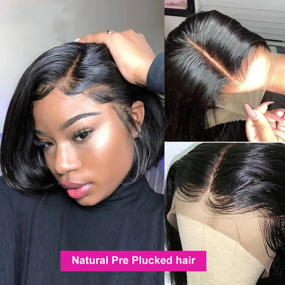 Brazilian Human Hair Wig Remy Bone Straight Hair Bob Wigs Full Machine Made Wig for Women 8-16 Inches Swiss Lace Bob Wigs 150%