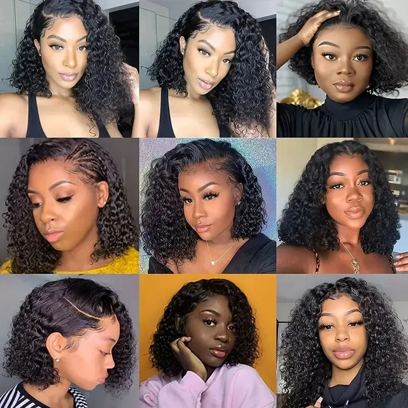 Curly Wig Pre Plucked Brazilian Human Hair Wigs 13x4 Lace Front Wig Short Bob Deep Wave Kinky Curly Lace Front Human Hair Wigs
