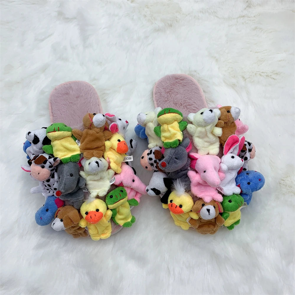 Home Slippers Women Cotton Slippers Furry Flip Flops House Shoes Cute Teddy Bear Slides Plush Pantuflas Women Cheap Slides
