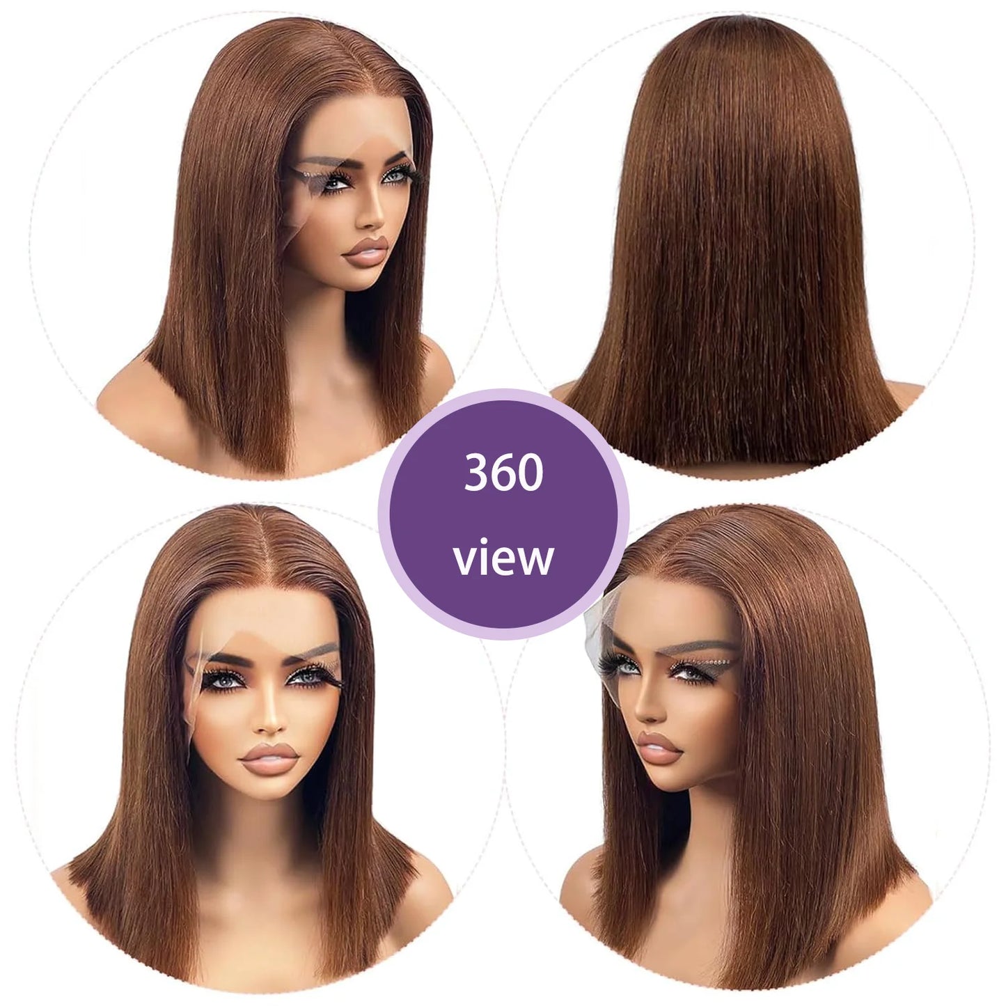 13x4 Transparent HD Lace Frontal Wig Short Bob Wig Human Hair Chocolate Brown #4 Lace Front Wigs Pre Plucked Short Straight Wig