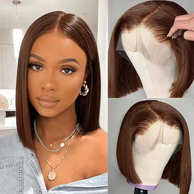 13x4 Transparent HD Lace Frontal Wig Short Bob Wig Human Hair Chocolate Brown #4 Lace Front Wigs Pre Plucked Short Straight Wig