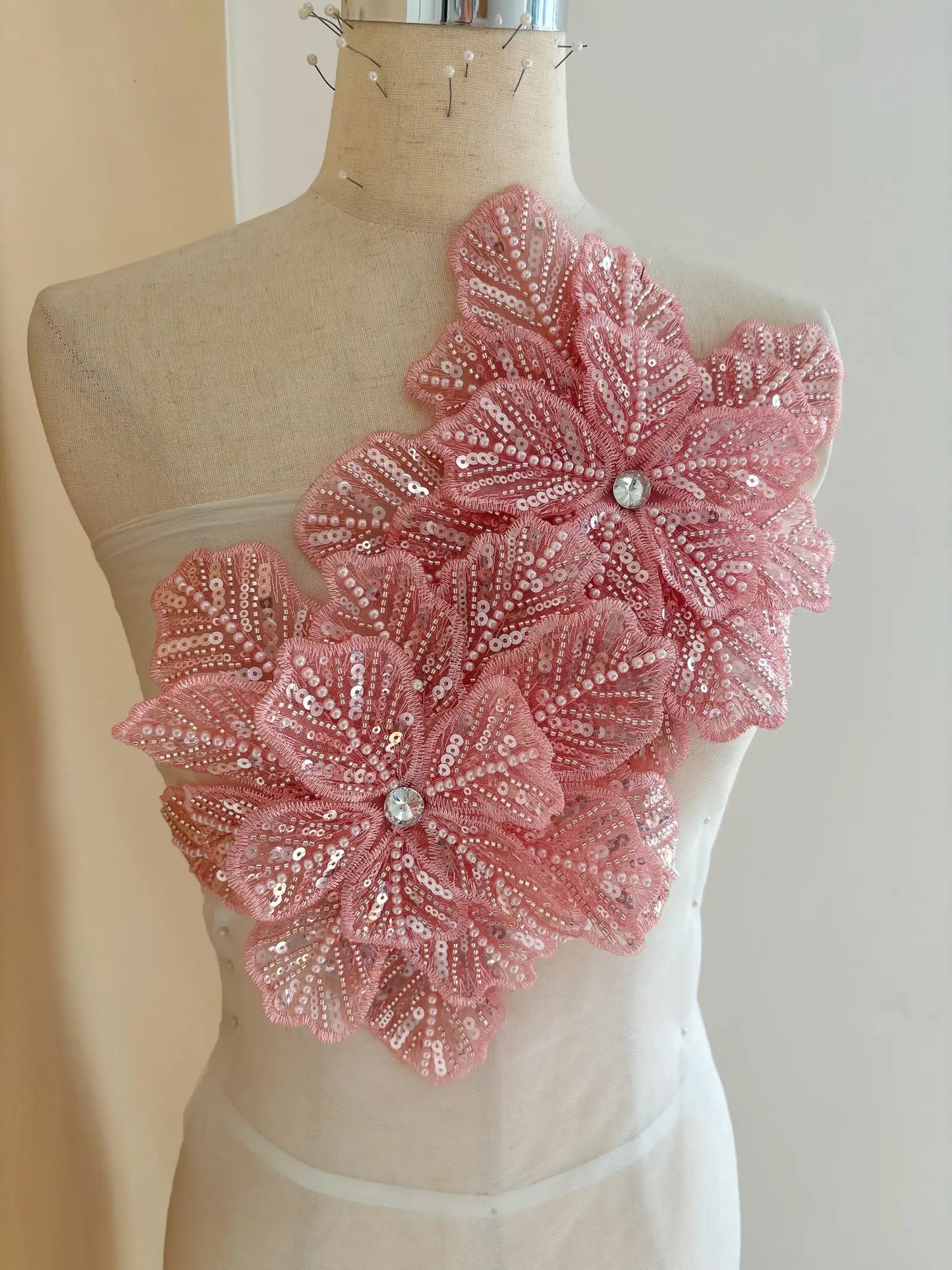 1 Piece Green 3d Bead Flowers Applique For Couture Dance Costume Embroidery Sewing On Patches For Wedding/Evening Dress