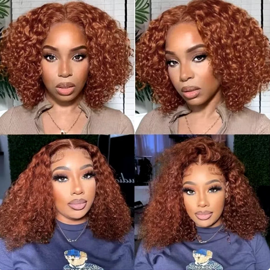 Brown Curly Lace Front Human Hair Wigs 200 Density 13x4 Full Frontal Brown Colored Deep Water Wave Wigs HD Lace Wigs