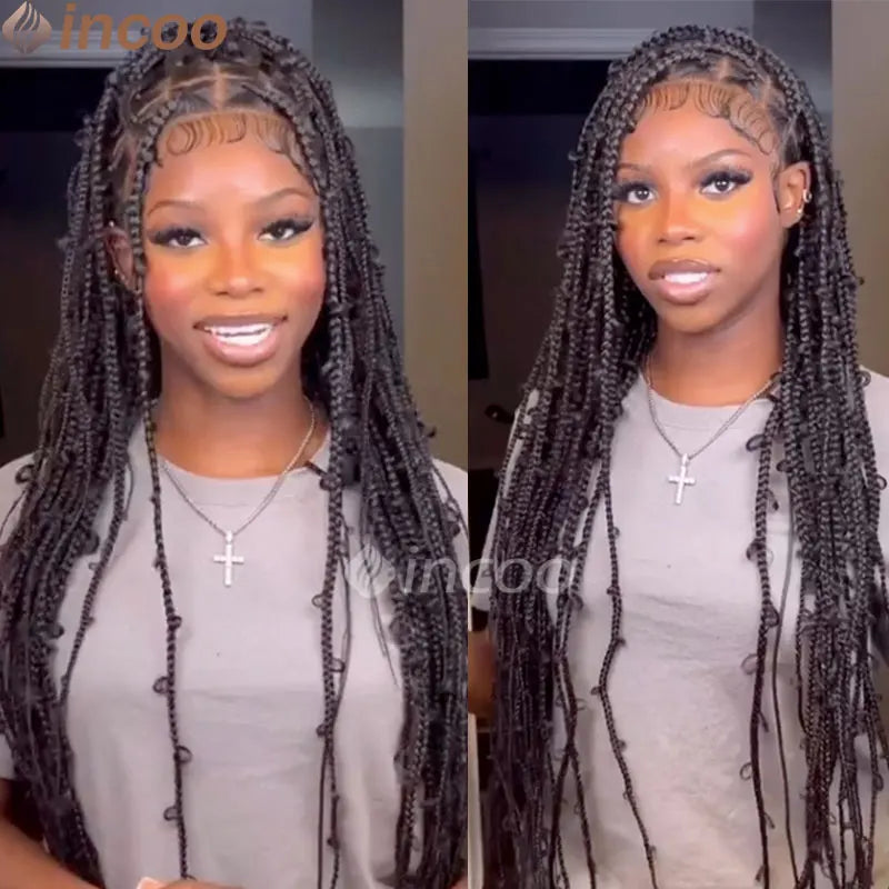 36 Inches Synthetic Lace Braided Wigs Butterfly Braids Lace Wig For Black Women Braid Wigs On Sale Clearance Box Braids Lace Wig
