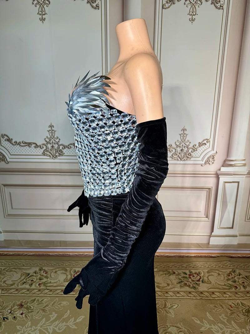 Novance Y4065 Elegant Evening Dress 2024 With Gloves Women'S Clothing Sexy Club for Party Strapless Clothing Luxury