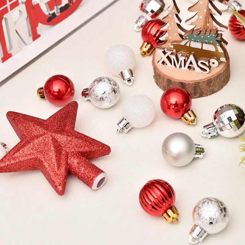 30pcs/set Christmas Bauble Balls Pendant Xmas Tree Hanging Ornament Star Topper Noel Navidad Decoration for Home New Year Gift