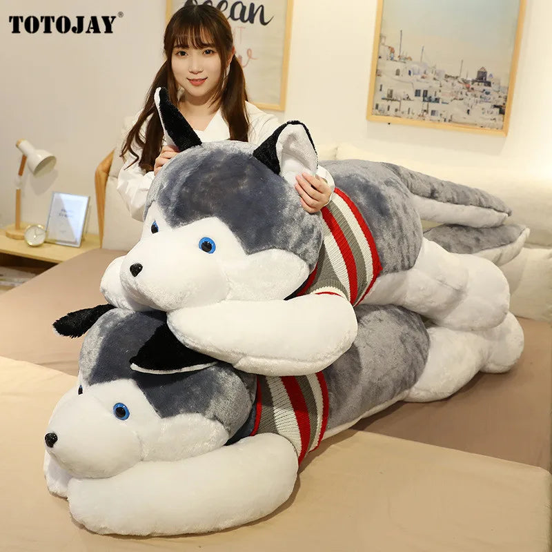 50-120cm Giant Dog Plush Toys Soft Stuffed Husky Long Pillow Cartoon Animal Doll Sleeping Cushion Home Bed Decor Kids Baby Gift