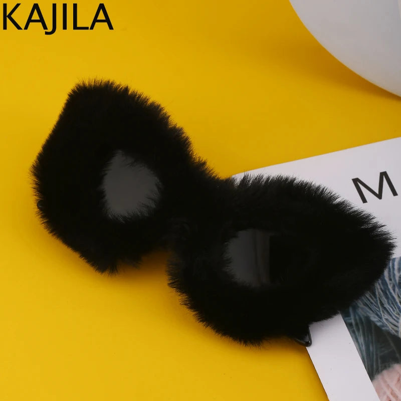 Cat Eye Sunglasses Women Punk Soft Fur Velvet Ladies Sun Glasses 2024 Luxury Brand Trendy Shades Eyewear Oculos De Sol Feminino