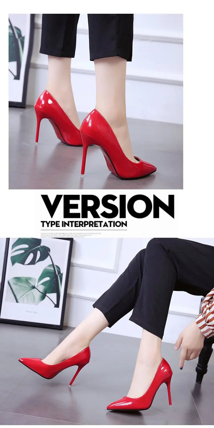 HOT Plus Size 34-44 HOT Women Shoes Pointed Toe Pumps Patent Leather Dress High Heels Boat Shoes Wedding Shoes Zapatos Mujerd76