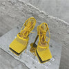 Eilyken Sexy Mesh Pumps Sandals Female Square Toe High Heel Lace Up Cross-Tied Stiletto Hollow Dress Shoes Zapatos Mujer