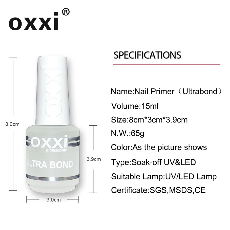 oxxi New 15ml Acid-free Primer For Nails Desiccant Hybrid Varnish Permanent Nail Polish Degreasing Base Coat Manicure Set of Gel