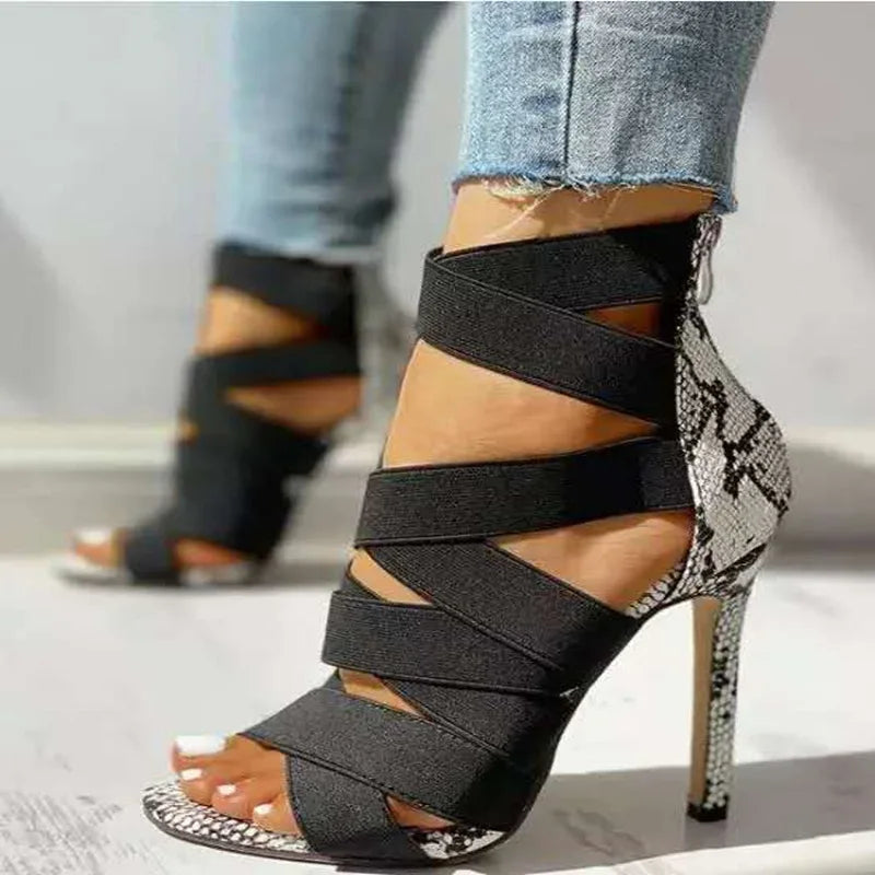 Pumps Party Sexy Shoes Prom Shoes Snake Summer Shoes Woman Pumps High Thin Heels Pointed Toe Rhinestone Gladiator