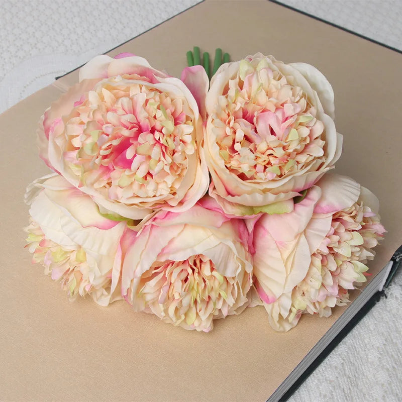 5Big Heads 11cm Diameter Rose Pink Peony Artificial Flowers Bouquet Fake Flower for Home Bride Wedding Decoration Marriage Decor