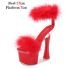 2021 New 4 Color Feather Thick High Heels Platform Sandals Women 14cm 17cm Heels Shoes Female Summer Hair Wedding Pumps Shoes