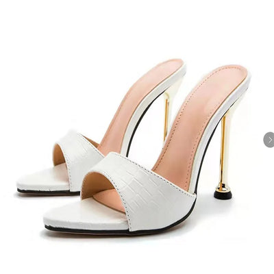 Woman Slippers Snake Print Strappy High Heels Slippers Sandals Pointed Toe Slides Pumps Shoes for Ladies Women Summer
