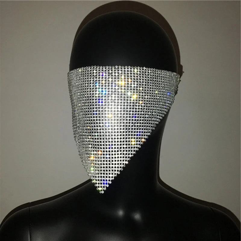 2024 NEW Crystal Masquerade Face Jewelry Women Party Accessories Fashion Fishing Net Metal Rhinestone Sequined Veil Body Jewel
