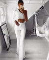 Womens Solid Color High Waist Flare Pants Ladies Trousers Bell Bottom Long Pants Black/White/Blue/Khaki/Burgundy