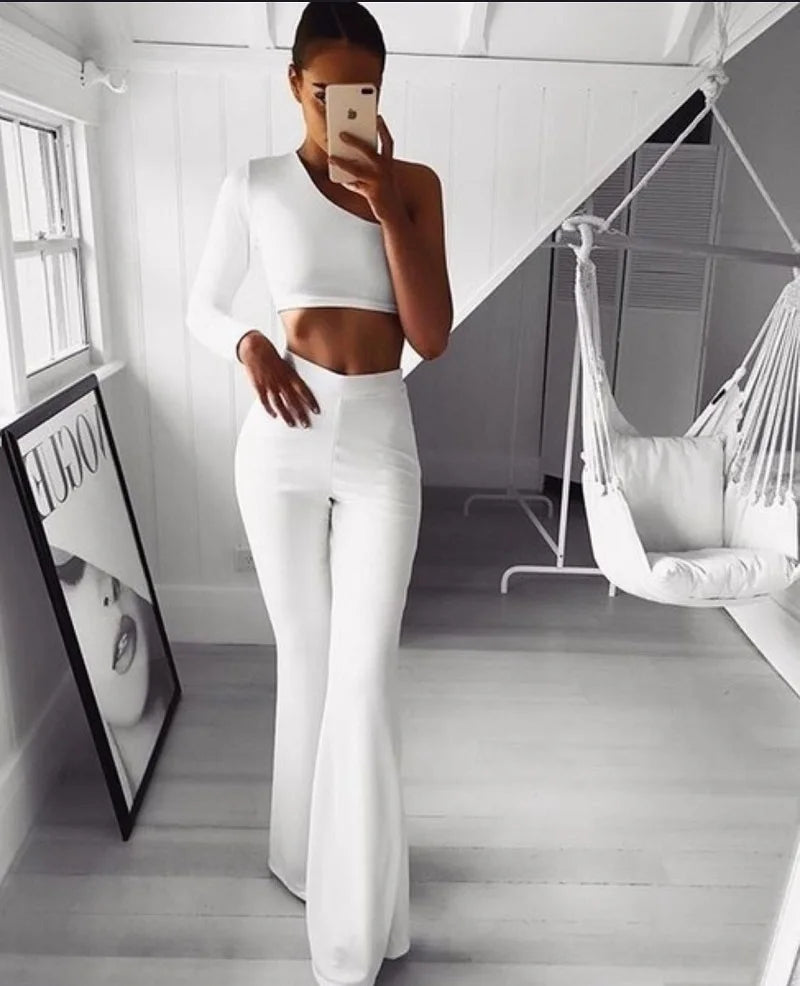 Womens Solid Color High Waist Flare Pants Ladies Trousers Bell Bottom Long Pants Black/White/Blue/Khaki/Burgundy