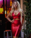 SS2295 Kimshein Gold Stamping Fashion Summer Sexy Bodycon Midi Skirt Set Halter Neck Sleeveless Two Pieces Set