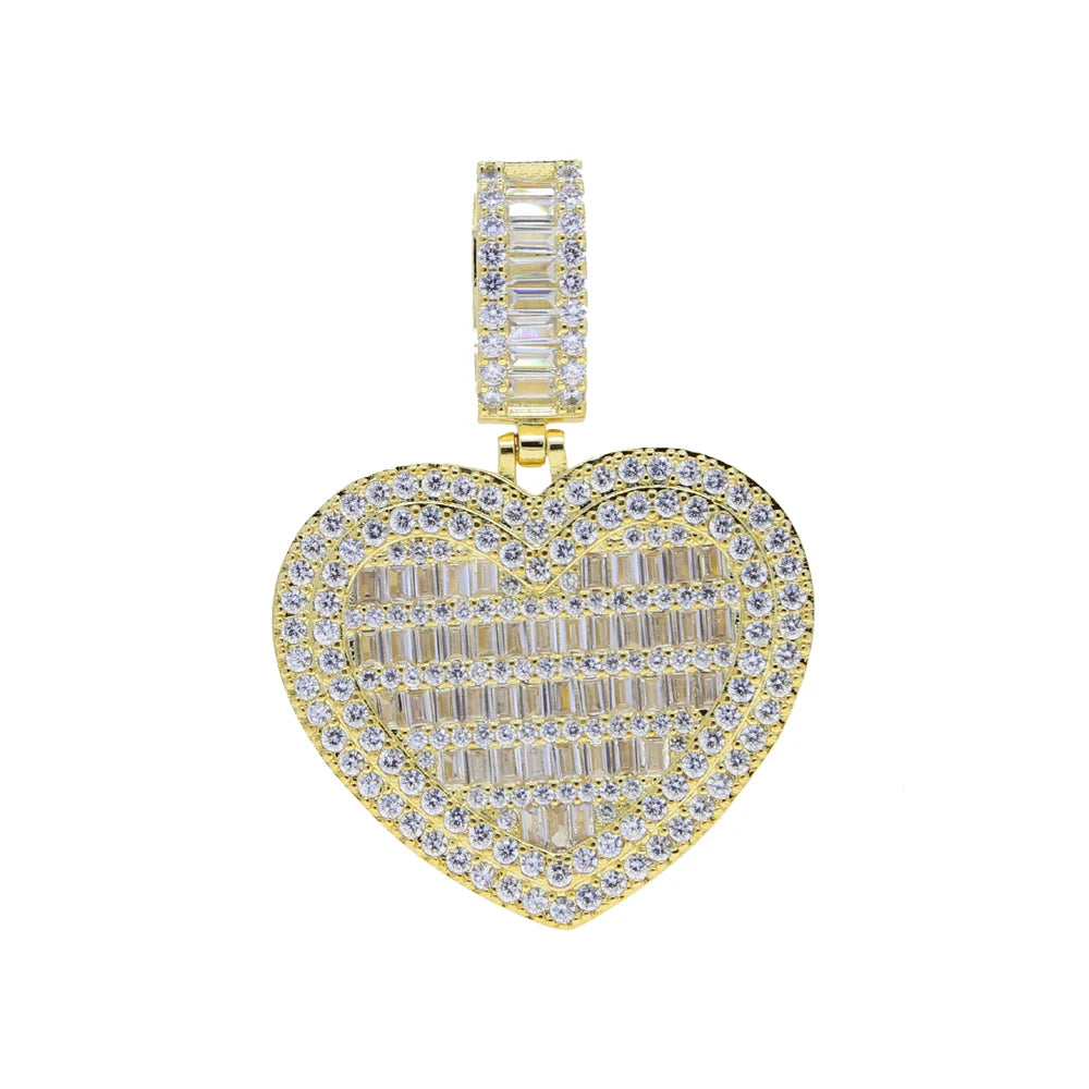 In Stock Iced Out Bling Women Jewelry 5A White Cubic Zirconia Heart Shaped Pendant Necklace With Tennis Box Chain