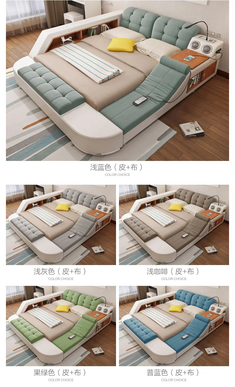 MANBAS Tech Smart Bed Frame Multifunctional Massage Bed Ultimate Bed Fabric/ Cloth Tatami Upholstered Bed with Bluetooth Speaker