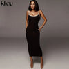 Kliou strap backless sexy bodycon midi long dress new women high waist cotton striped dresses elegant fashion party clothes