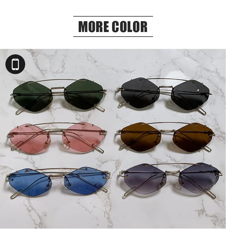 Rimless Diamond Sunglasses Square Women Men Retro Sun Glasses Brand Designer Eyewear UV400 Shades Oculos Female Gafas