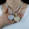 In Stock Iced Out Bling Women Jewelry 5A White Cubic Zirconia Heart Shaped Pendant Necklace With Tennis Box Chain