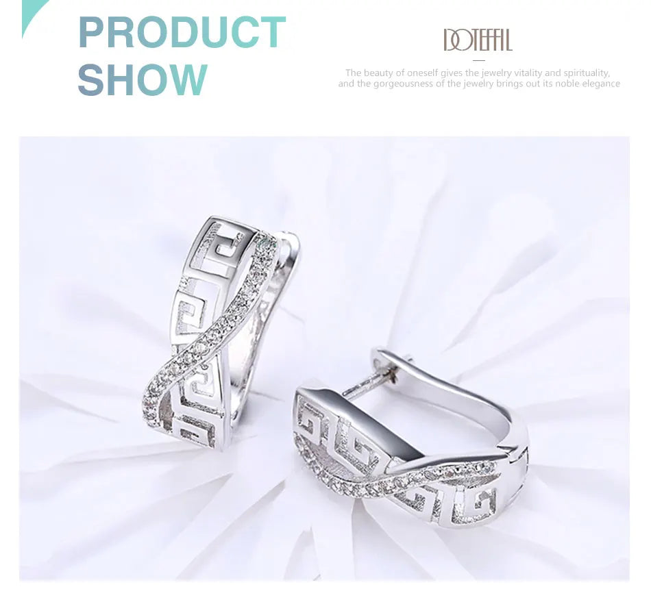 DOTEFFIL 925 Sterling Silver Classic AAA Zircon Earrings Fashion For Woman Wedding Engagement Party Gift Jewelry
