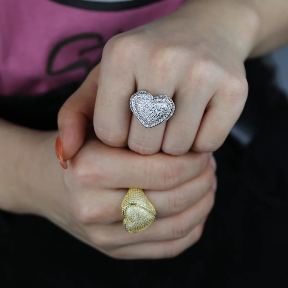 Full Micro Paved CZ Hollow Heart Ring High Quality Iced Out Bling Cubic Zirconia For Women Girlfriend Valentines Finger Jewelry
