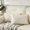 Inyahome Velvet Waist Throw Pillow with Pompom Solid Color Decorative Cushio Pillow Pink Grey Green Solid Velvet Home Pillowcase