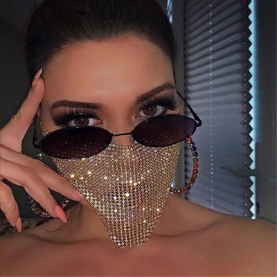 2024 NEW Crystal Masquerade Face Jewelry Women Party Accessories Fashion Fishing Net Metal Rhinestone Sequined Veil Body Jewel