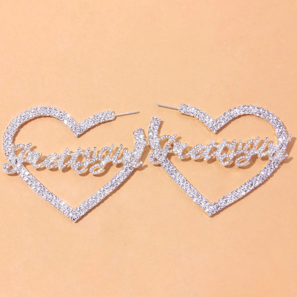 Stonefans Aesthetic Letter Earrings Designer Luxury for Women 2021 Fahsion Jewelry Rhinestone Designer Piercing Heart Earrings