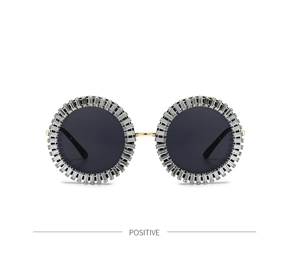 Luxury Brand Designer Round Diamond Sunglasses Women Fashion Vintage Party Travel Steampunk Sun Glasses Sexy Ladies Shades UV400