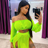 NEW Women Beach 2pcs Bikini Cover-Ups Swimsuit Off Shoulder Top+High Waist Dresss Sexy Ladies Swimming Cover Up Bathing Suit