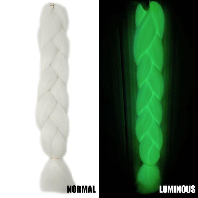 Glowing Synthetic Jumbo Crochet Braids Hair Pure Color Fluorescent Green Shining In Darkness Crochet Braiding Hair Extensions