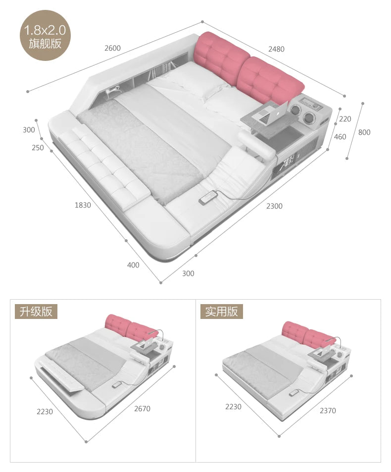MANBAS Tech Smart Bed Frame Multifunctional Massage Bed Ultimate Bed Fabric/ Cloth Tatami Upholstered Bed with Bluetooth Speaker