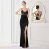19103# Elegant Annual Sexy Long Korean Velvet Ten Positioning Floral Beads Halter Banquet Evening Dress Fashion