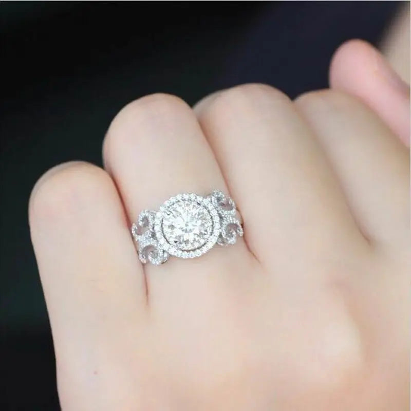 Huitan Aesthetic Design Women's Wedding Rings with Brilliant Cubic Zirconia Stone Graceful Proposal Engage Rings Fashion Jewelry