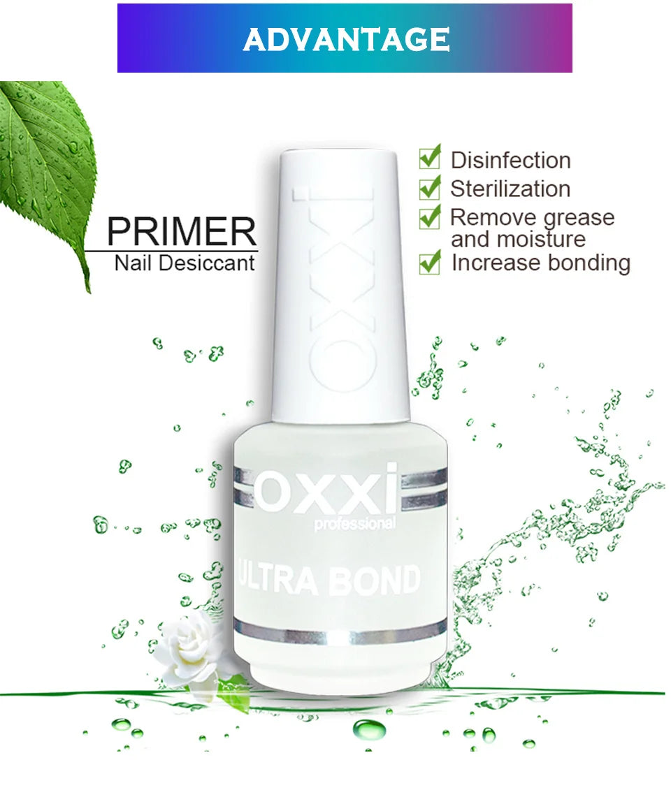 oxxi New 15ml Acid-free Primer For Nails Desiccant Hybrid Varnish Permanent Nail Polish Degreasing Base Coat Manicure Set of Gel