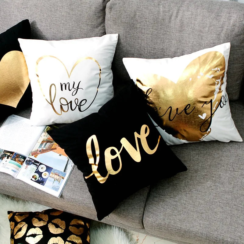 Love Black And White Bronzing Cushion Decorative Pillows Gold Foil Geometric Pillowcase Home Decor Sofa Throw Pillow 17*17inch
