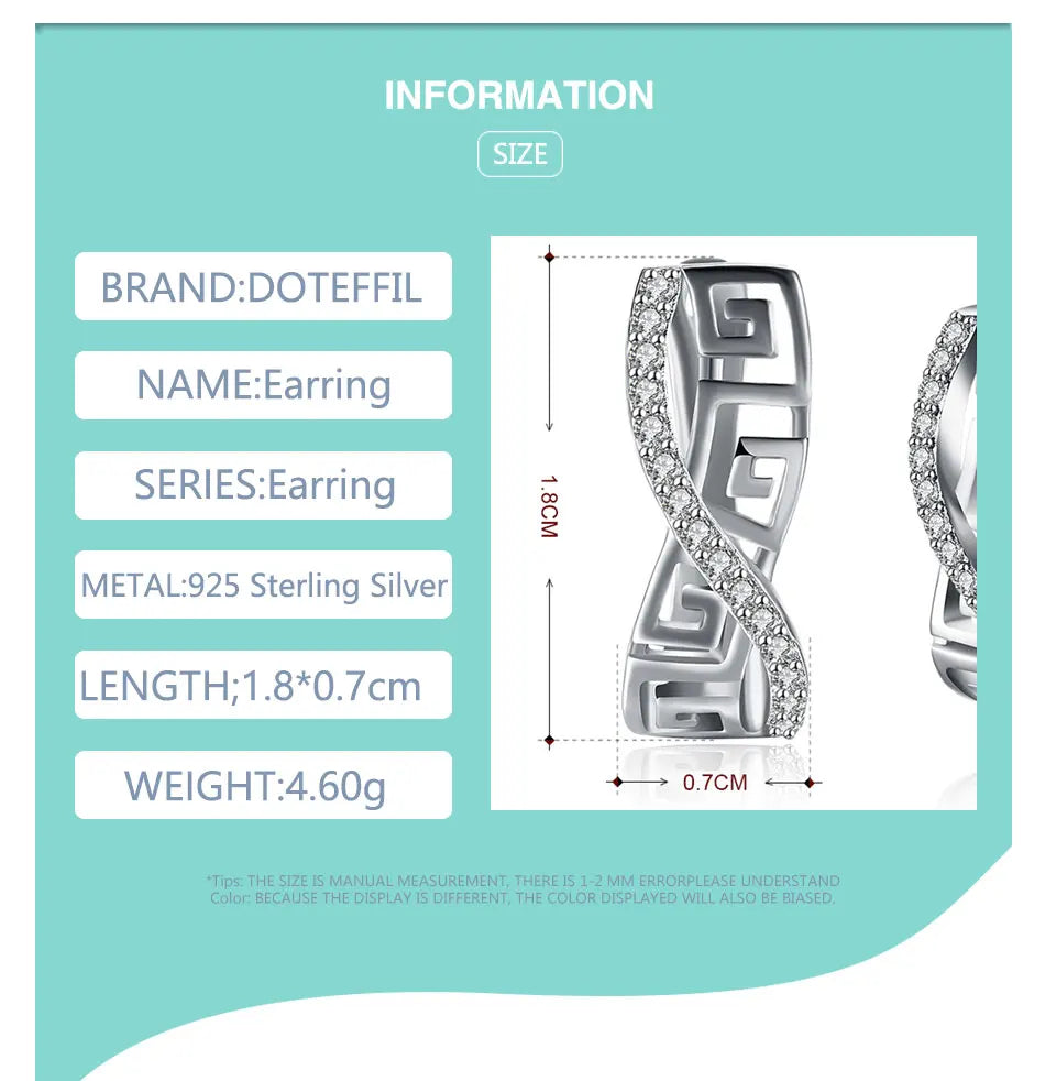 DOTEFFIL 925 Sterling Silver Classic AAA Zircon Earrings Fashion For Woman Wedding Engagement Party Gift Jewelry