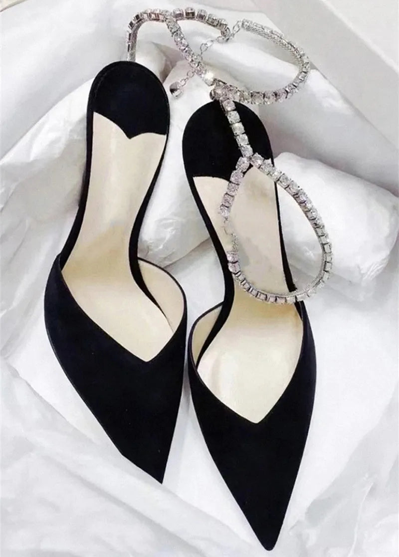 Luxury Crystal Sequined Women Pumps Elegant Thin High heels Spring Summer Fashion Chains Party Shoes Sexy Wedding Bridal Shoes